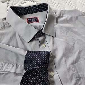 Untuckit Shirt Mens Size XL Gray Flip Cuff Slim Fit Monterina Cotton Button Up